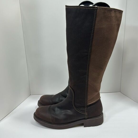 Clarks Brown Two Tone Riding Boots 9W Wide Width Equestrian Rustic Chic Fall - Picture 1 of 16